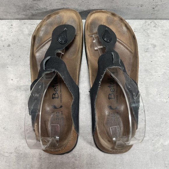 Birkenstock Gizeh Betula Black Leather Nubuck Thong Sandals Womens Sz 37 US 6 - Picture 4 of 10